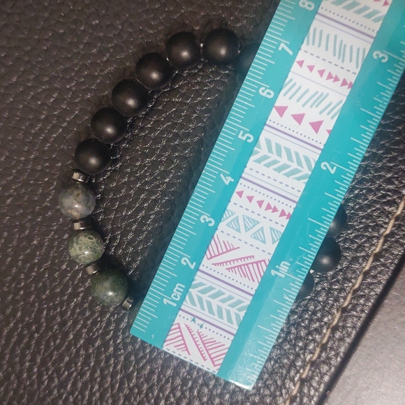 New 100% brand new Natural stone beads bangle silver  bracelet black, green - Picture 6 of 6